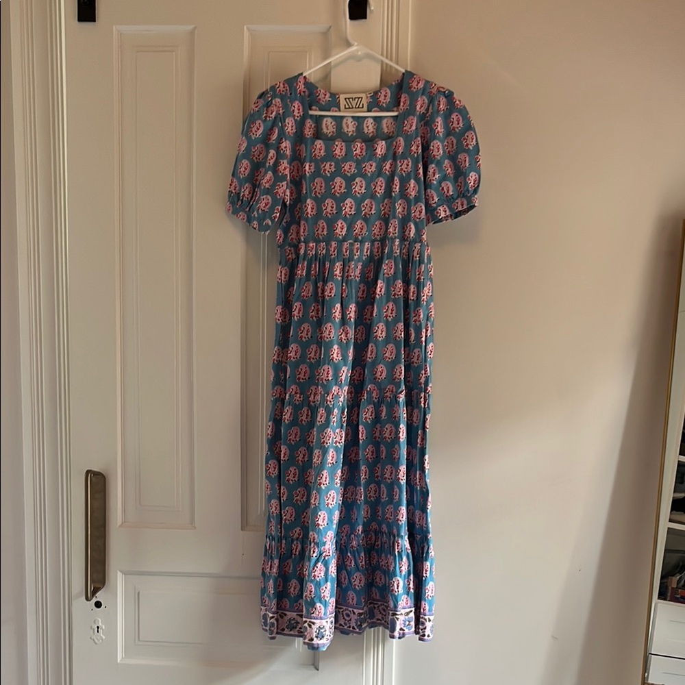 Pink and blue block print SZ maxi dress